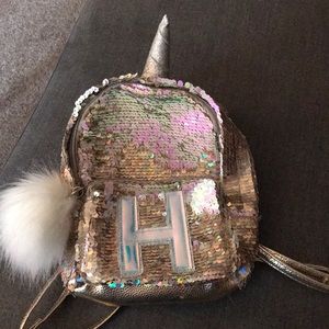 Gold sequin “H” mini backpack